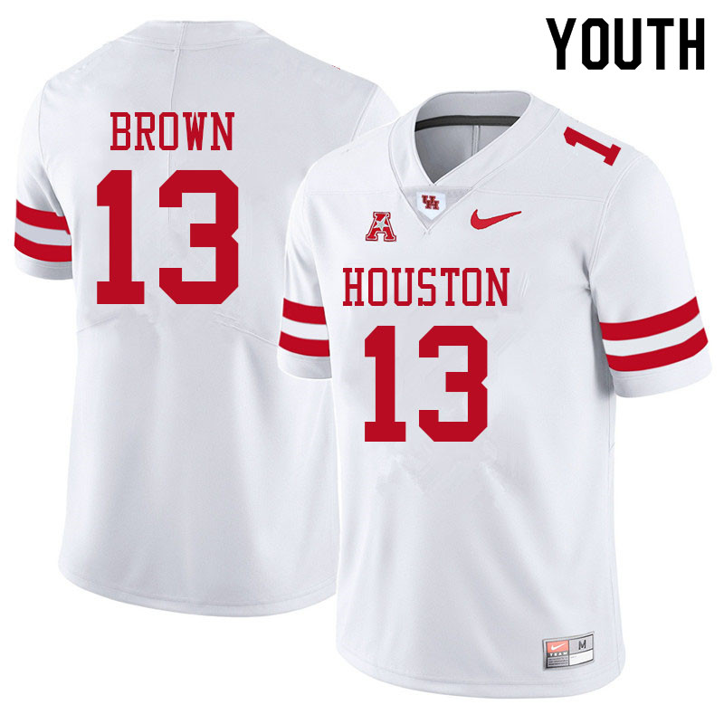 Youth #13 Samuel Brown Houston Cougars College Football Jerseys Sale-White - Click Image to Close